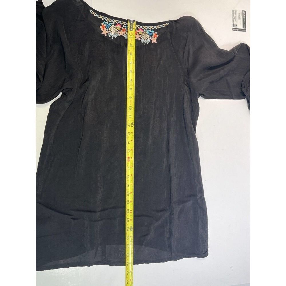 Johnny Was Black Floral Embroidered Tunic Top Small Crinkled Cupra Rayon Boho - Picture 11 of 16